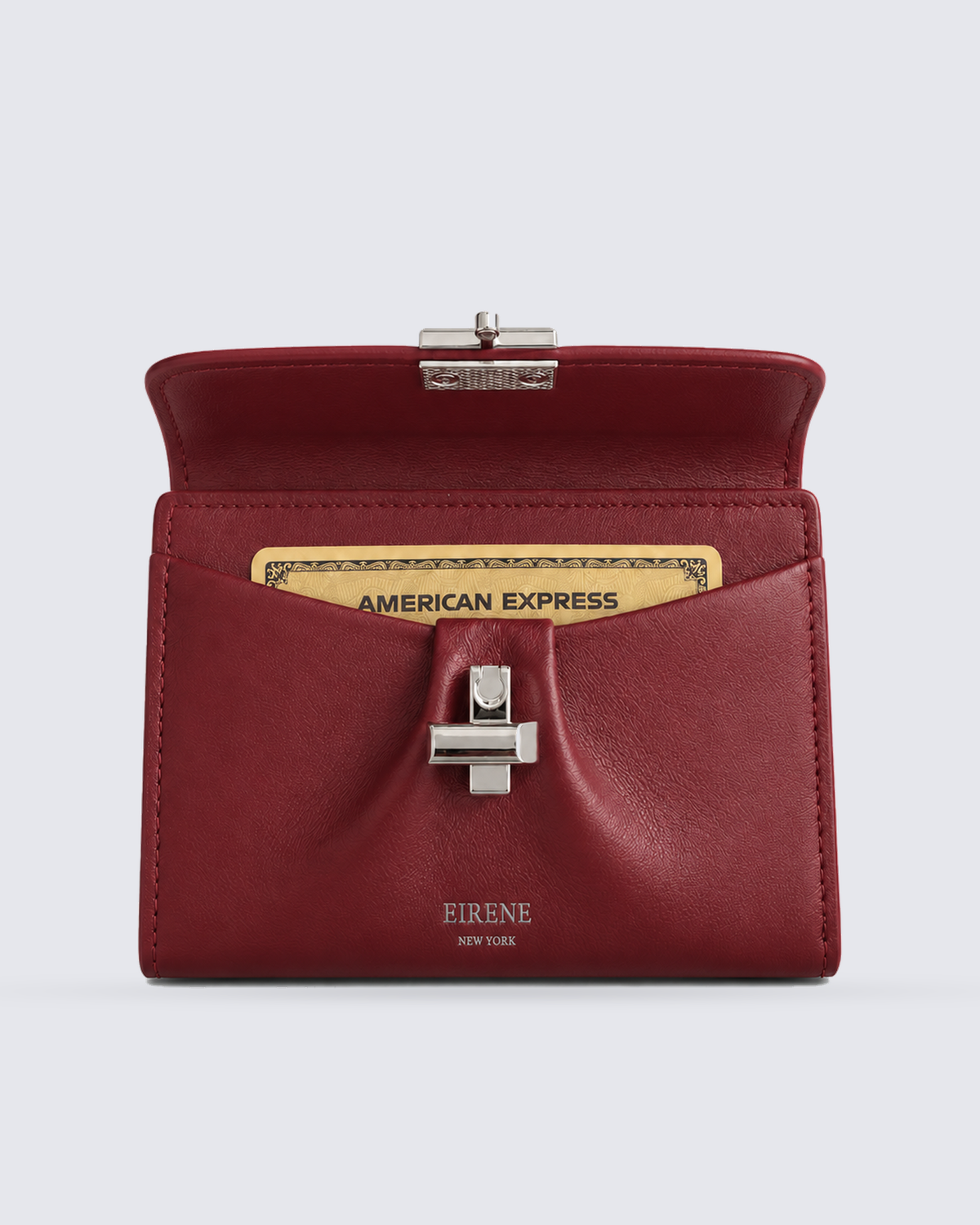 The Margaux Wallet in Cherry Red, front pocket