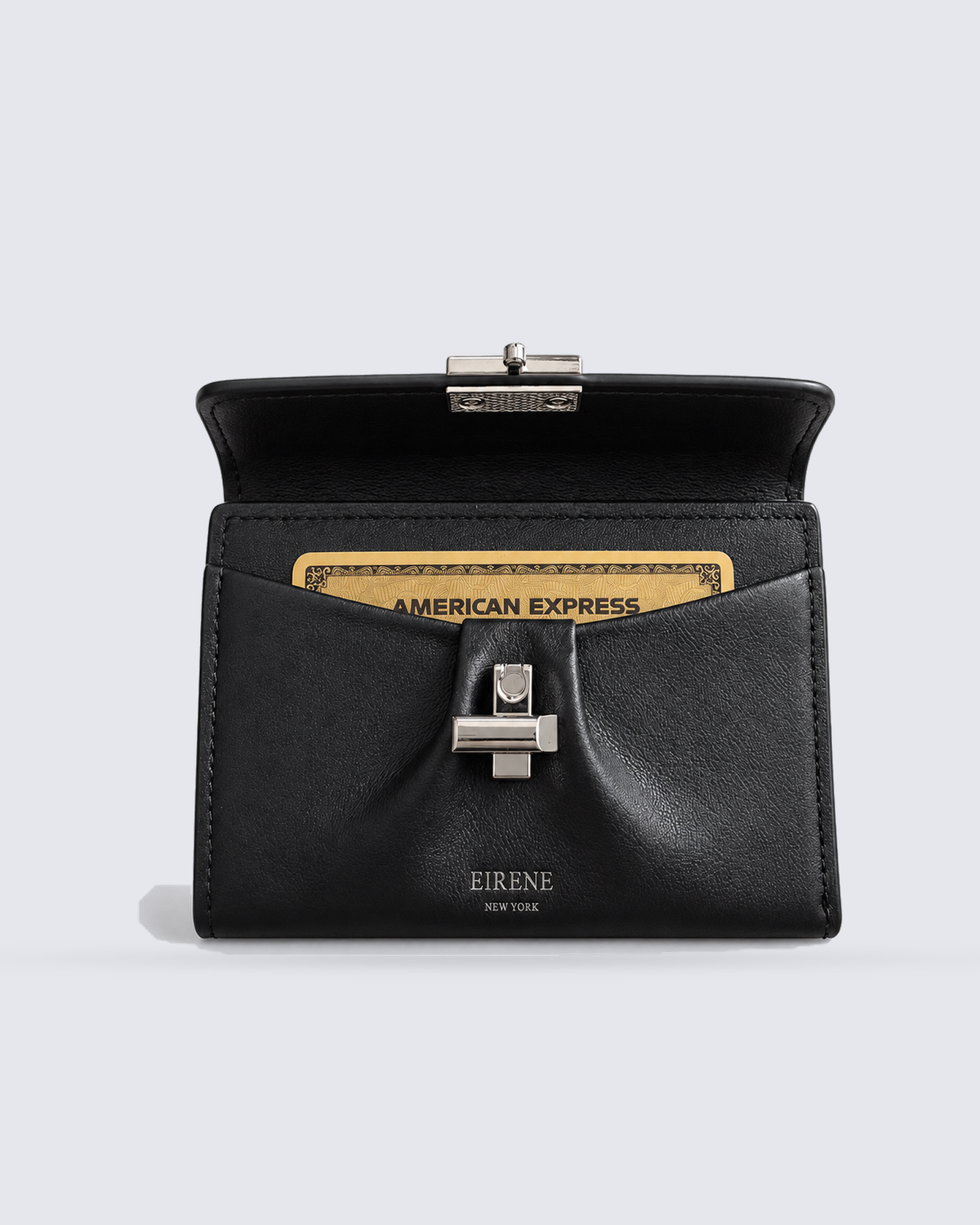 The Margaux Wallet in Jet Black, front pocket