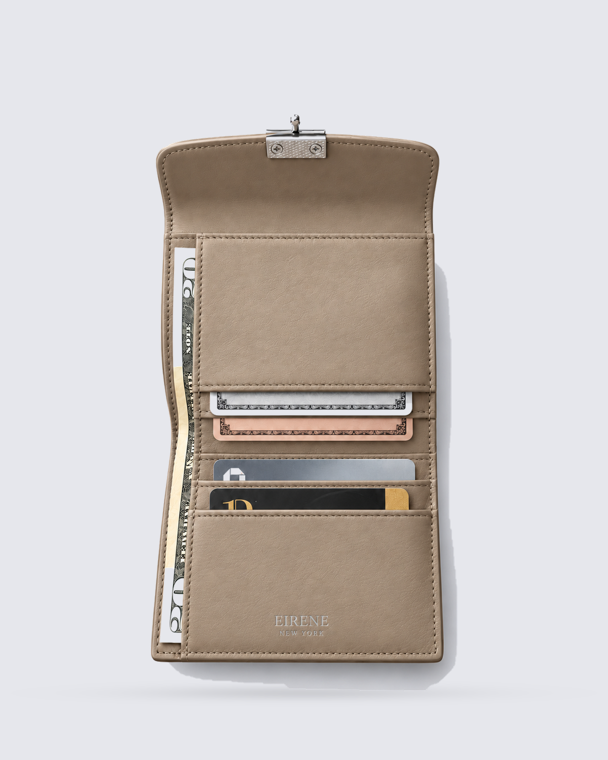 The Margaux Wallet in Oat, filled